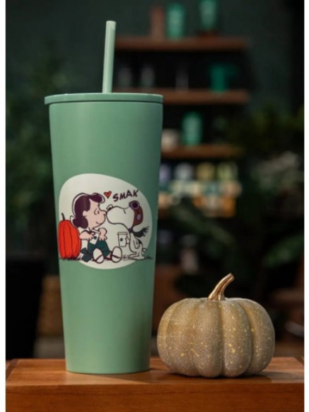 Starbucks Peanuts Snoopy Lucy SMAK Kiss Pumpkin Tumbler Straw Cup 2026 Green New
